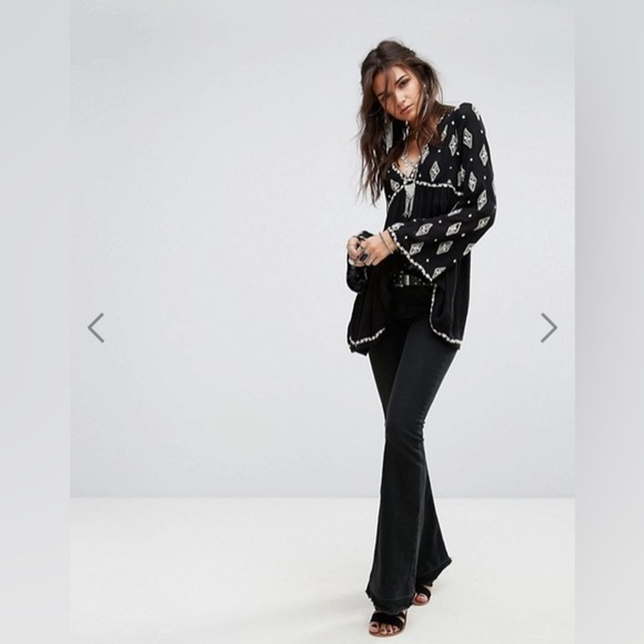 Free People Diamond Embroidered Smock Top Long Sleeve Whimsigoth Size Small - Picture 4 of 12